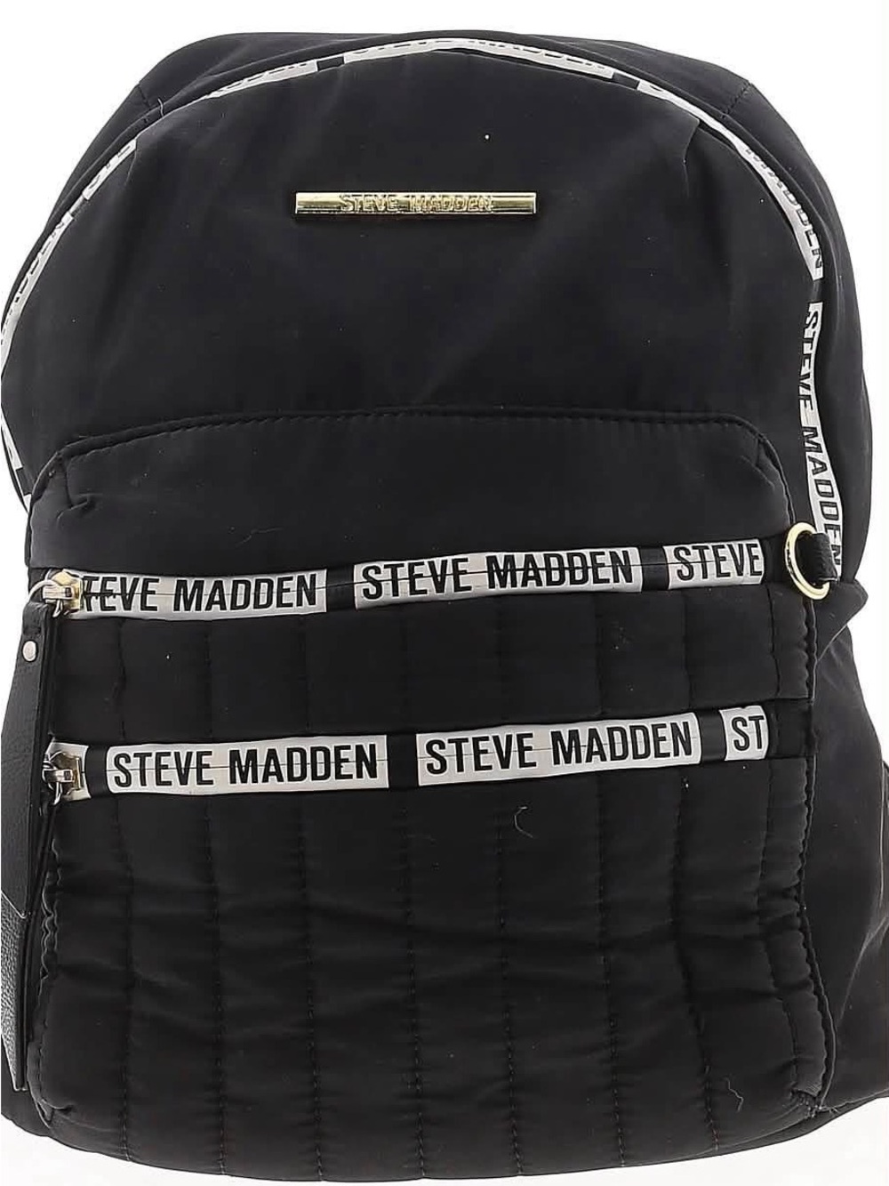 Steve Madden Black Quilted Logo Backpack